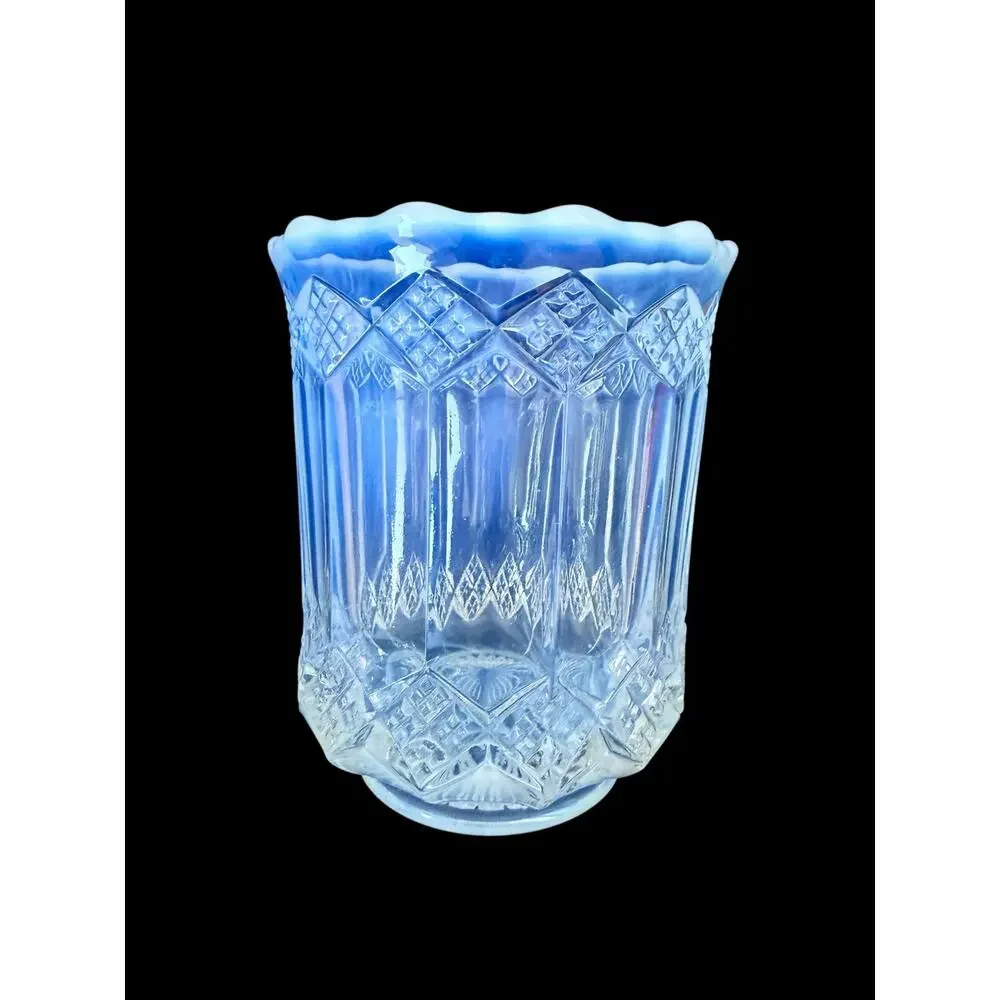 Mosser White Ice Blue Opalescent Glass Celery Vase Spooner